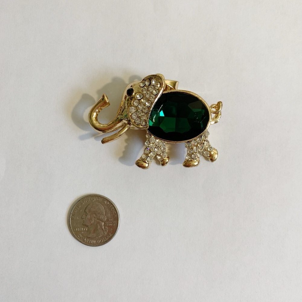 Gold & White Gem Elephant Necklace Charm with Green Gemstone Body - Picture 5 of 5